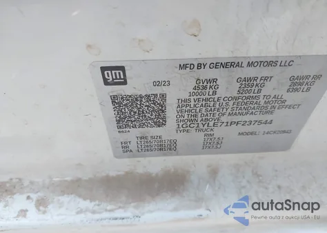 2023 Chevrolet Silverado 2500Hd 4Wd Long Bed Wt z USA, uszkodzony, nr VIN 1GC1YLE71PF237544